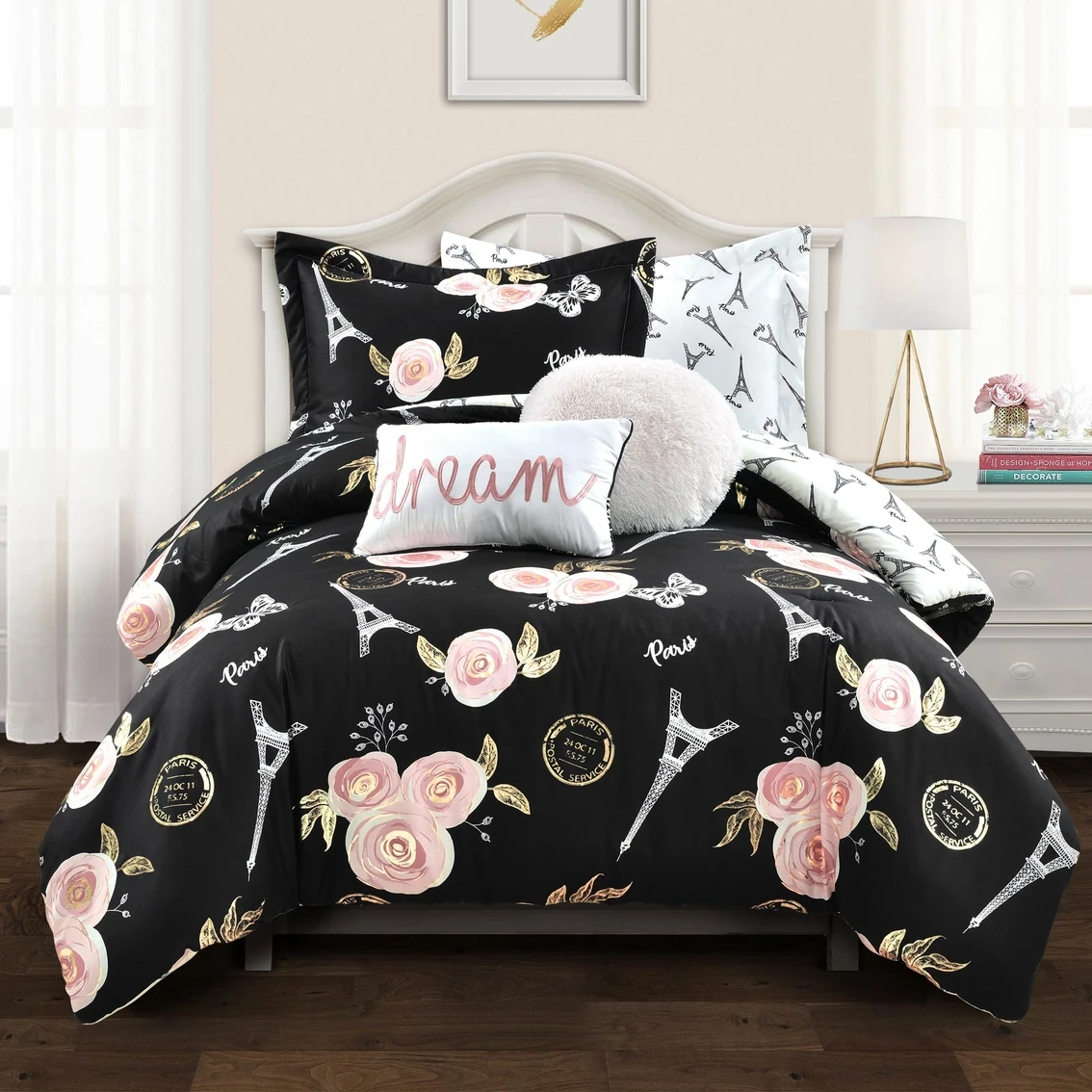 Hot Sale ???? Lush Decor Vintage Paris Rose Butterfly Script 7 Pc. Comforter Set ???? 1 Hot Sale ???? Lush Decor Vintage Paris Rose Butterfly Script 7 Pc. Comforter Set ????