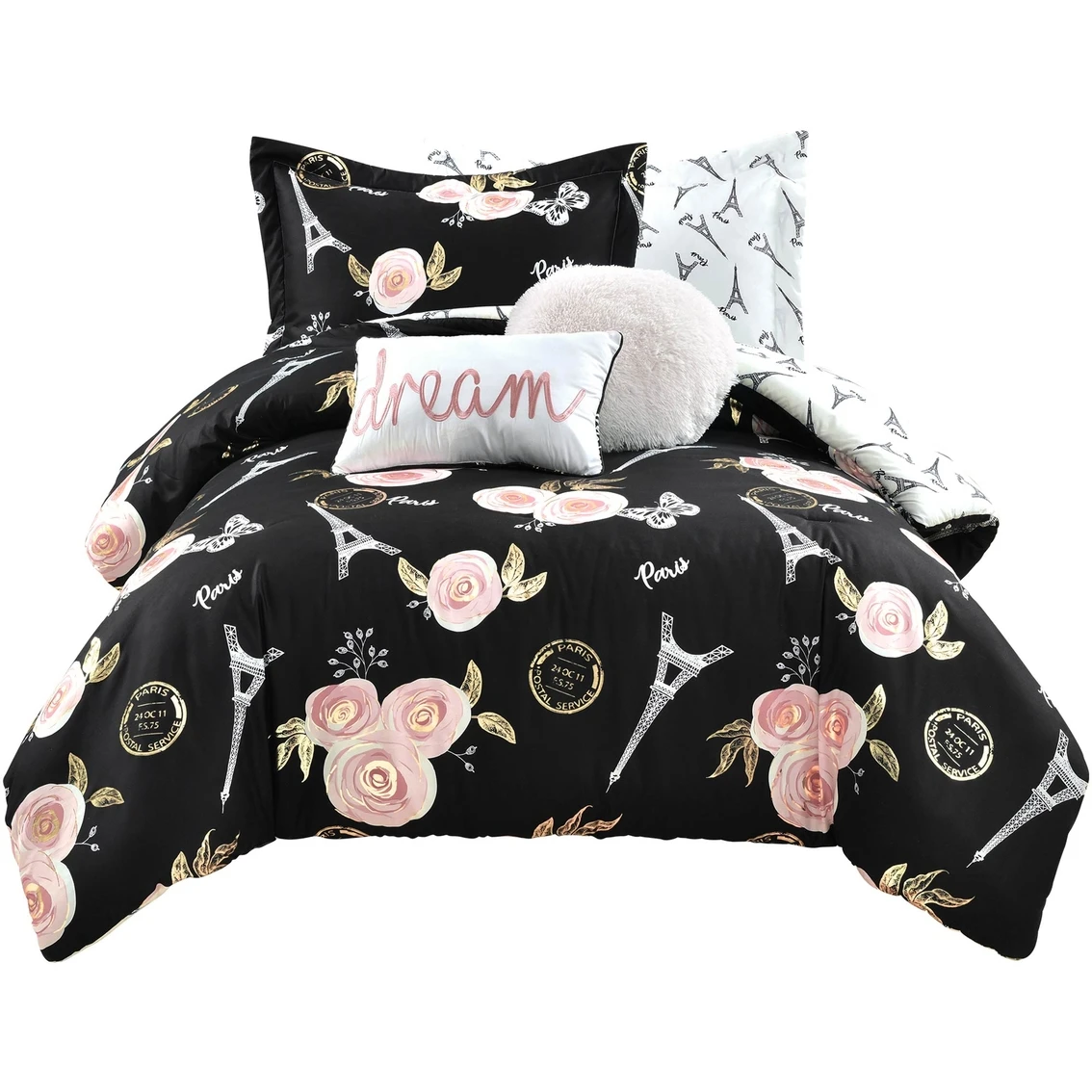 Hot Sale ???? Lush Decor Vintage Paris Rose Butterfly Script 7 Pc. Comforter Set ???? 9 Hot Sale ???? Lush Decor Vintage Paris Rose Butterfly Script 7 Pc. Comforter Set ???? - Image 9