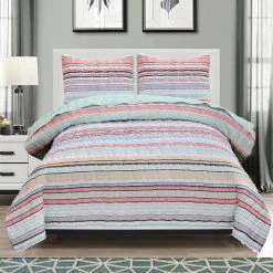 Deals ???? EnvioHome Cotton Blend Reversible Seersucker Striped Quilt Set ????