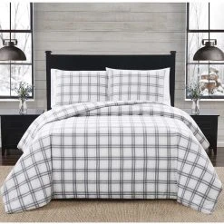 Deals ???? London Fog Grey Plaid 3 Pc. Flannel Comforter Set ????