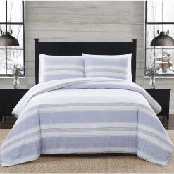 Best Pirce ???? London Fog Blue Stripe 3 Pc. Flannel Comforter Set ????