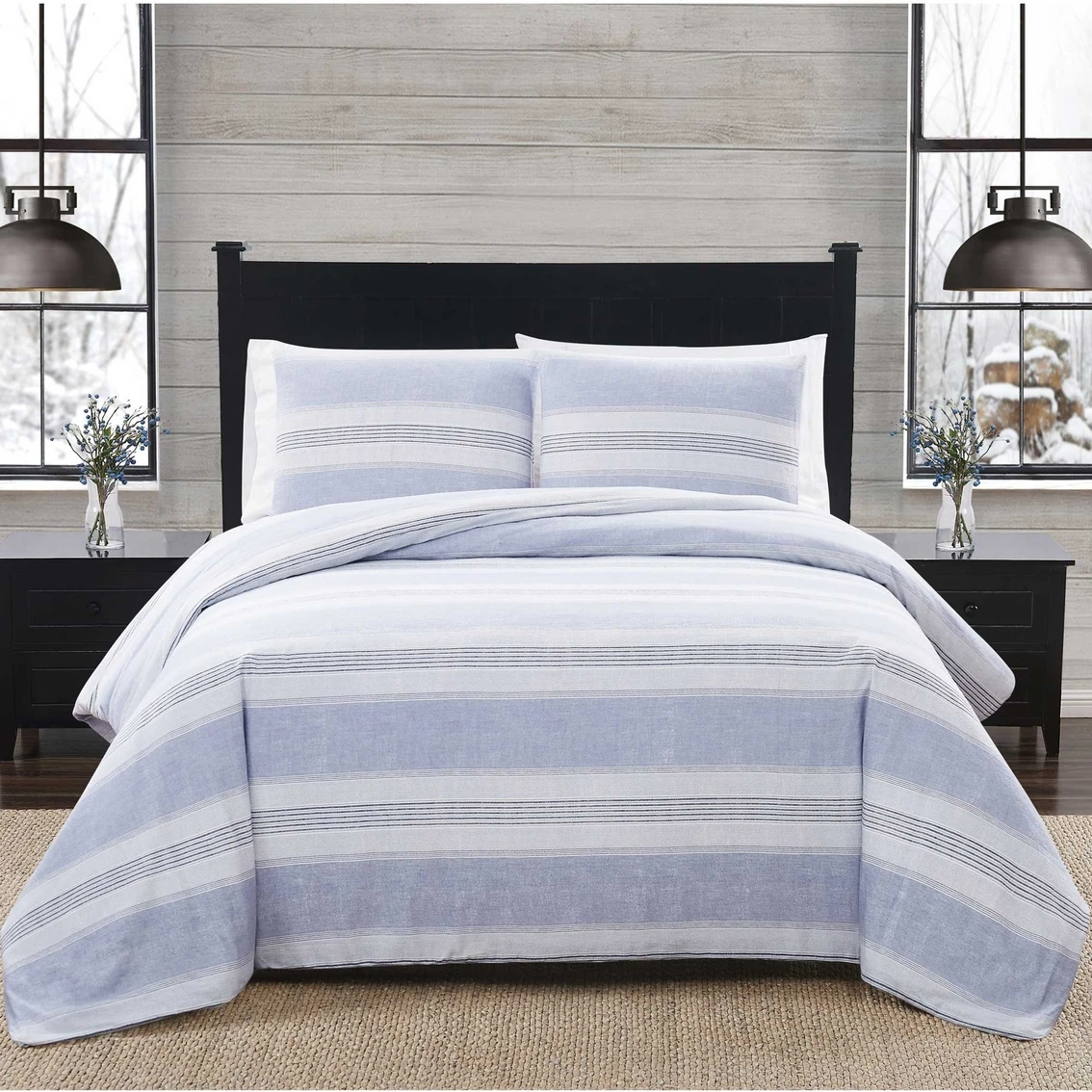 Best Pirce ???? London Fog Blue Stripe 3 Pc. Flannel Comforter Set ???? 1 Best Pirce ???? London Fog Blue Stripe 3 Pc. Flannel Comforter Set ????