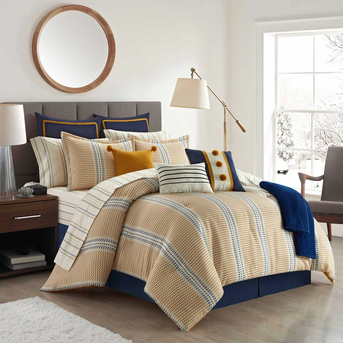 Discount ❤️ Grand Avenue Sariyah 14 Pc. Comforter Set, Yellow, Striped ???? 1 Discount ❤️ Grand Avenue Sariyah 14 Pc. Comforter Set, Yellow, Striped ????