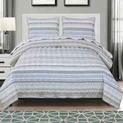 Brand new ???? EnvioHome Cotton Blend Reversible Seersucker Striped Quilt Set ????