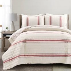 Best reviews of ❤️ Lush Decor Martex Farmhouse Stripe Reversible Cotton Quilt Set 3 Pc. ????